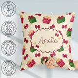 Custom Name Christmas Gift Boxes Bows Red Green Holiday Seamless Square Filled Cushion Throw Pillow Sofa Bed Home Decor Zip Washable UK Made