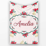 Poinsettia Flower Christmas Bell Holly Seamless Pattern Lovely  Personalised Custom Name Super Soft Fleece Blanket Bed Sofa Throw