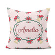 Custom Name Poinsettia Flower Bell Holly Seamless Pattern Lovely Square Filled Cushion Throw Pillow Sofa Bed Home Decor Zip Washable UK Made