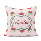 Custom Name Poinsettia Flower Bell Holly Seamless Pattern Lovely Square Filled Cushion Throw Pillow Sofa Bed Home Decor Zip Washable UK Made