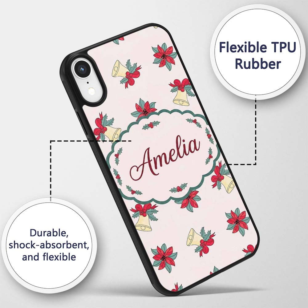 Poinsettia Flower Christmas Bell Holly Seamless Custom Name Protective Phone Case Mobile Cover Durable Everyday Smartphone Shock Resistant