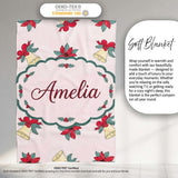 Poinsettia Flower Christmas Bell Holly Seamless Pattern Lovely  Personalised Custom Name Super Soft Fleece Blanket Bed Sofa Throw