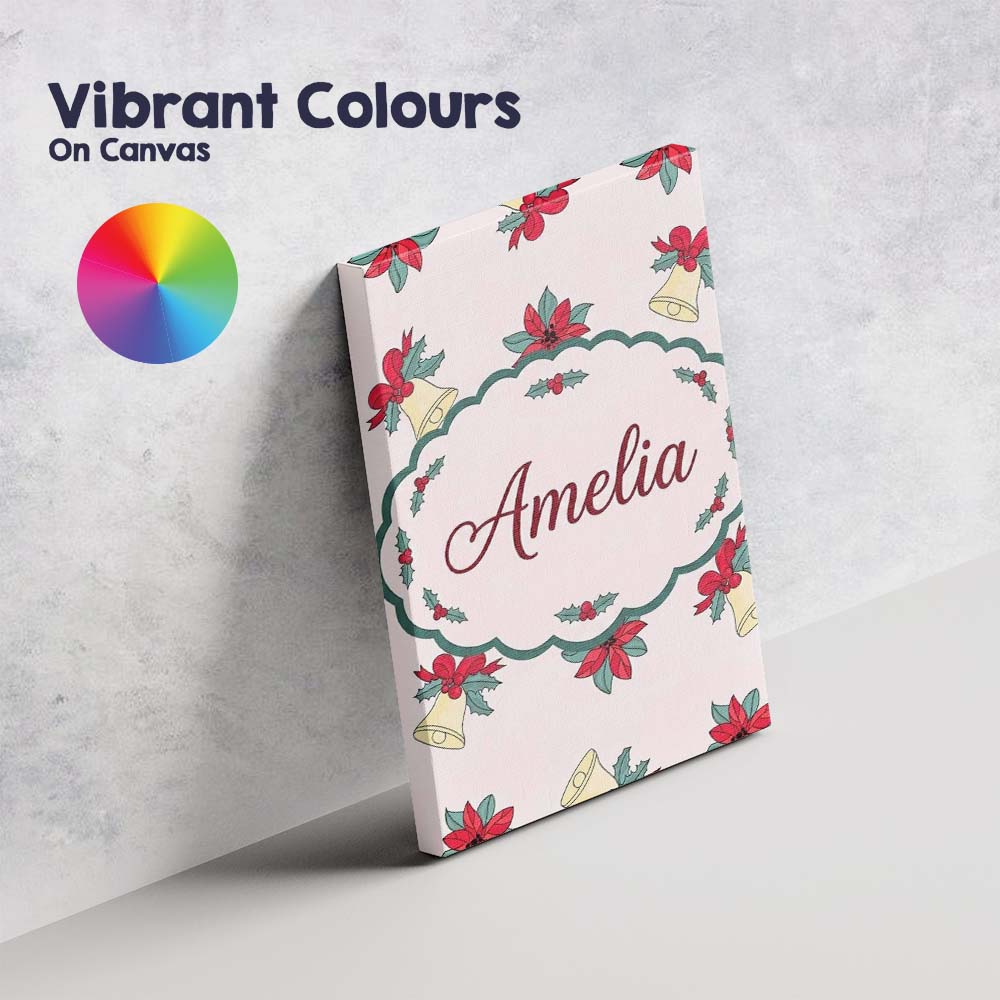 Personalised Name Poinsettia Flower Christmas Custom Unique Gift Idea Modern Room Accent Canvas Wall Art Print Decor Picture Ready to Hang