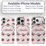 Poinsettia Flower Christmas Bell Holly Seamless Custom Name Protective Phone Case Mobile Cover Durable Everyday Smartphone Shock Resistant
