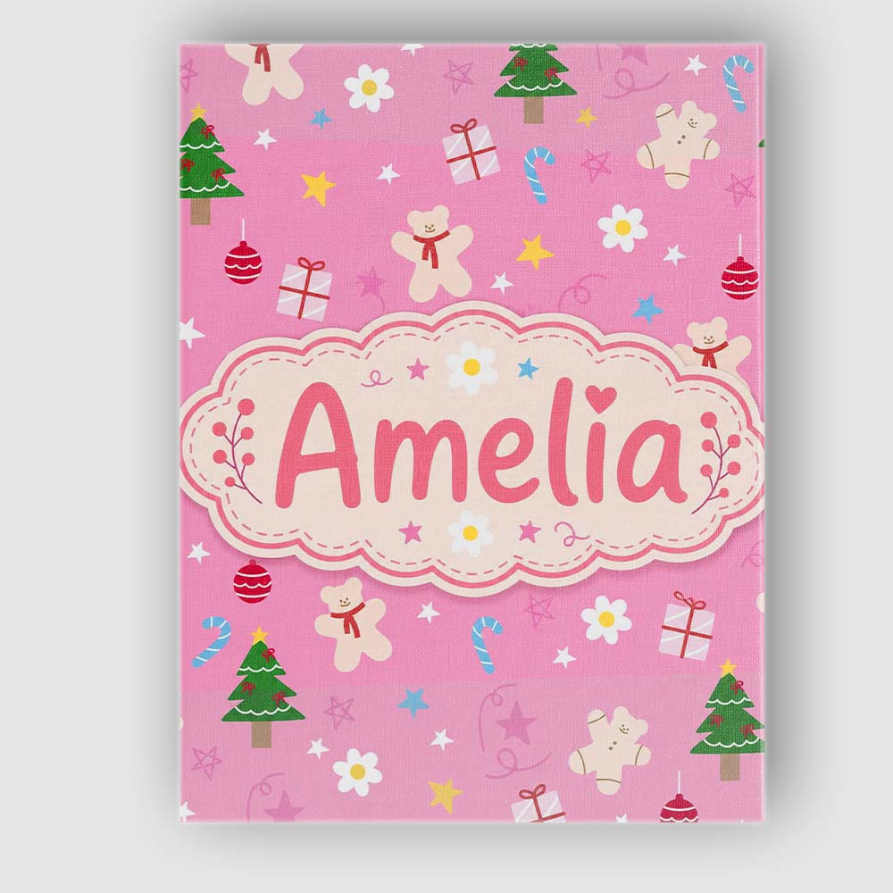 Personalised Name Cute Christmas Teddy Custom  Modern Room Accent Elegant Feature Canvas Wall Art Print Decor Picture Ready to Hang