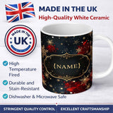 Personalized Custom Name Dark Festive Snowflake Sparkle Seamless Pattern Perfect Gift for Her 11oz Ceramic Coffee Tea Mug White Large Handle