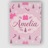 Personalised Name Cute Pink Christmas Gifts Custom  Bespoke Interior Contemporary Canvas Wall Art Print Decor Picture Ready to Hang