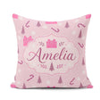 Custom Name Pink Christmas Gifts Cane Snowflake Seamless Pattern Square Filled Cushion Throw Pillow Sofa Bed Home Decor Zip Washable UK Made