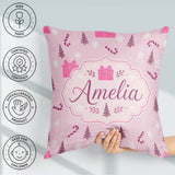 Custom Name Pink Christmas Gifts Cane Snowflake Seamless Pattern Square Filled Cushion Throw Pillow Sofa Bed Home Decor Zip Washable UK Made