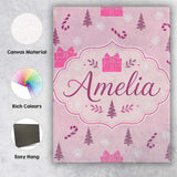 Personalised Name Cute Pink Christmas Gifts Custom  Bespoke Interior Contemporary Canvas Wall Art Print Decor Picture Ready to Hang