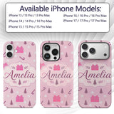 Cute Pink Christmas Gifts Candy Cane Snowflake Custom Name Protective Phone Case Mobile Cover Durable Everyday Smartphone Shock Resistant