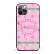 Cute Reindeer Snowflake Christmas Stocking Pink Custom Name Protective Phone Case Mobile Cover Durable Everyday Smartphone Shock Resistant