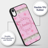 Cute Reindeer Snowflake Christmas Stocking Pink Custom Name Protective Phone Case Mobile Cover Durable Everyday Smartphone Shock Resistant