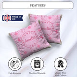 Custom Name Reindeer Snowflake Christmas Stocking Pink Seamless Square Filled Cushion Throw Pillow Sofa Bed Home Decor Zip Washable UK Made