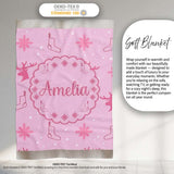 Cute Reindeer Snowflake Christmas Stocking Pink Seamless Pattern  Personalised Custom Name Super Soft Fleece Blanket Bed Sofa Throw