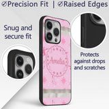 Cute Reindeer Snowflake Christmas Stocking Pink Custom Name Protective Phone Case Mobile Cover Durable Everyday Smartphone Shock Resistant