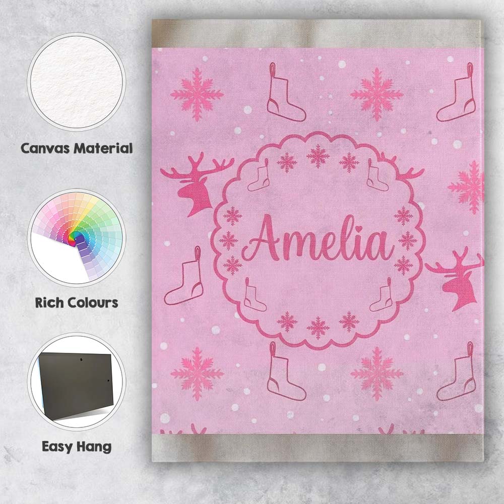 Personalised Name Cute Reindeer Snowflake Custom  Unique Gift Idea Elegant Feature Canvas Wall Art Print Decor Picture Ready to Hang