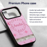 Cute Reindeer Snowflake Christmas Stocking Pink Custom Name Protective Phone Case Mobile Cover Durable Everyday Smartphone Shock Resistant