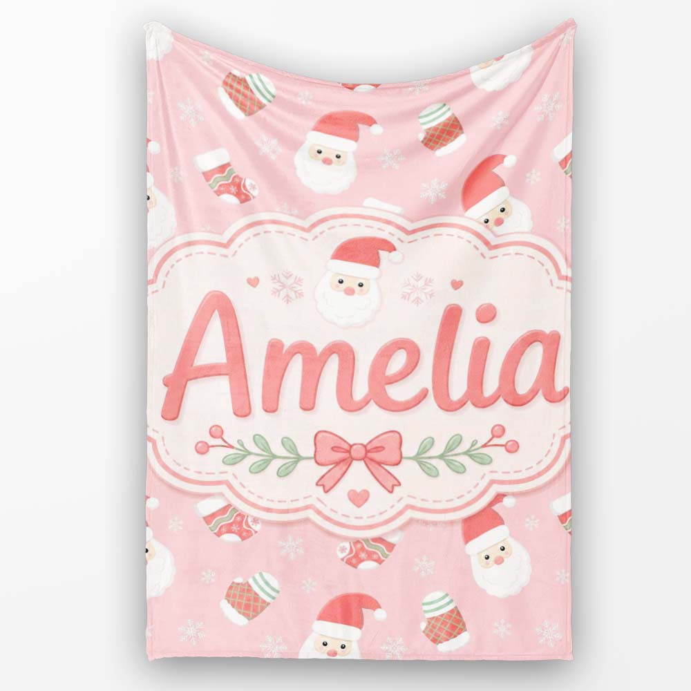 Cute Santa Claus Mittens Socks Christmas Seamless Pattern Lovely  Personalised Custom Name Super Soft Fleece Blanket Bed Sofa Throw