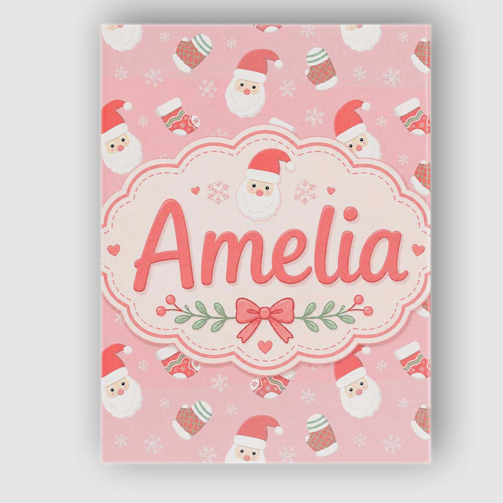 Personalised Name Cute Santa Claus Mittens Custom  Unique Gift Idea Elegant Feature Canvas Wall Art Print Decor Picture Ready to Hang