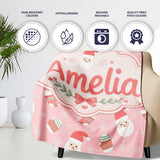 Cute Santa Claus Mittens Socks Christmas Seamless Pattern Lovely  Personalised Custom Name Super Soft Fleece Blanket Bed Sofa Throw