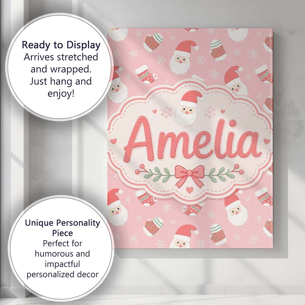 Personalised Name Cute Santa Claus Mittens Custom  Unique Gift Idea Elegant Feature Canvas Wall Art Print Decor Picture Ready to Hang