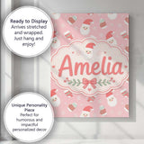 Personalised Name Cute Santa Claus Mittens Custom  Unique Gift Idea Elegant Feature Canvas Wall Art Print Decor Picture Ready to Hang