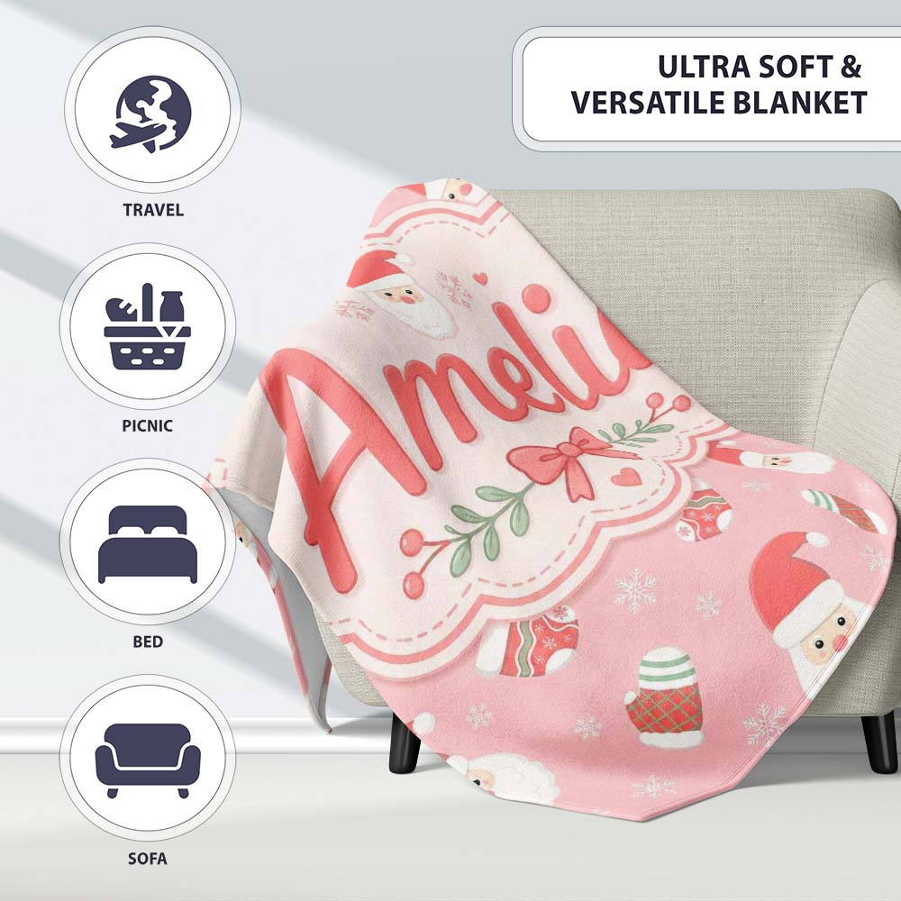 Cute Santa Claus Mittens Socks Christmas Seamless Pattern Lovely  Personalised Custom Name Super Soft Fleece Blanket Bed Sofa Throw