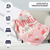 Cute Santa Claus Mittens Socks Christmas Seamless Pattern Lovely  Personalised Custom Name Super Soft Fleece Blanket Bed Sofa Throw