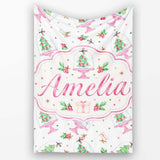 Watercolor Christmas Snow Globe Tree Holiday Seamless Pattern Lovely  Personalised Custom Name Super Soft Fleece Blanket Bed Sofa Throw