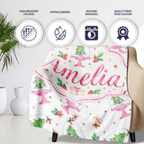 Watercolor Christmas Snow Globe Tree Holiday Seamless Pattern Lovely  Personalised Custom Name Super Soft Fleece Blanket Bed Sofa Throw