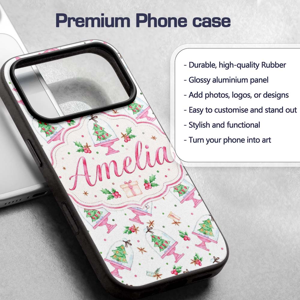 Watercolor Christmas Snow Globe Tree Holiday Custom Name Protective Phone Case Mobile Cover Durable Everyday Smartphone Shock Resistant