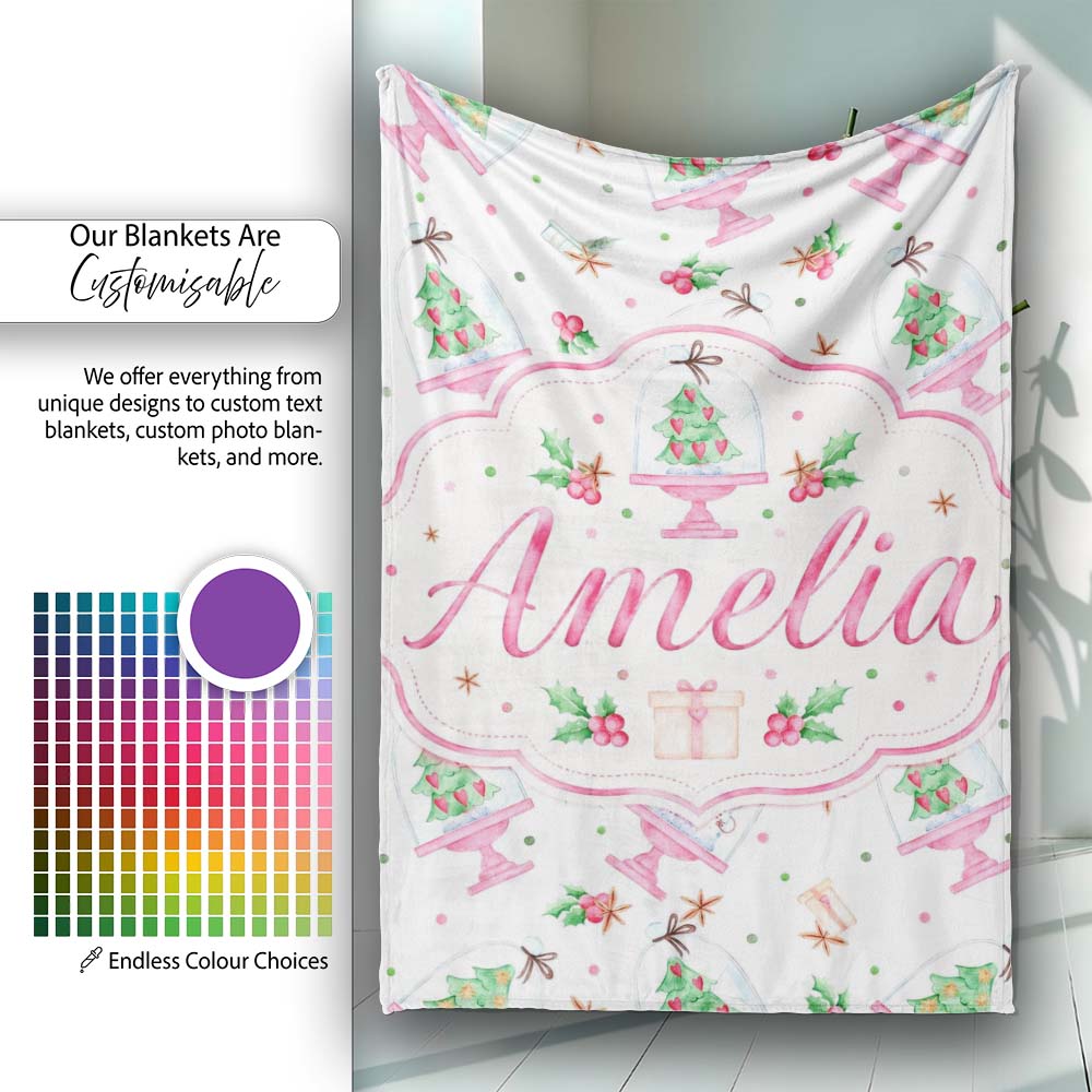Watercolor Christmas Snow Globe Tree Holiday Seamless Pattern Lovely  Personalised Custom Name Super Soft Fleece Blanket Bed Sofa Throw
