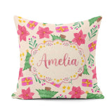 Custom Name Watercolor Christmas Poinsettia Tree Festive Pattern Square Filled Cushion Throw Pillow Sofa Bed Home Decor Zip Washable UK Made