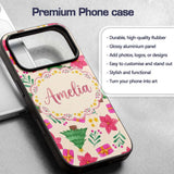 Watercolor Christmas Poinsettia Gift Tree Festive Custom Name Protective Phone Case Mobile Cover Durable Everyday Smartphone Shock Resistant