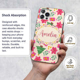 Watercolor Christmas Poinsettia Gift Tree Festive Custom Name Protective Phone Case Mobile Cover Durable Everyday Smartphone Shock Resistant