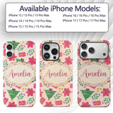 Watercolor Christmas Poinsettia Gift Tree Festive Custom Name Protective Phone Case Mobile Cover Durable Everyday Smartphone Shock Resistant