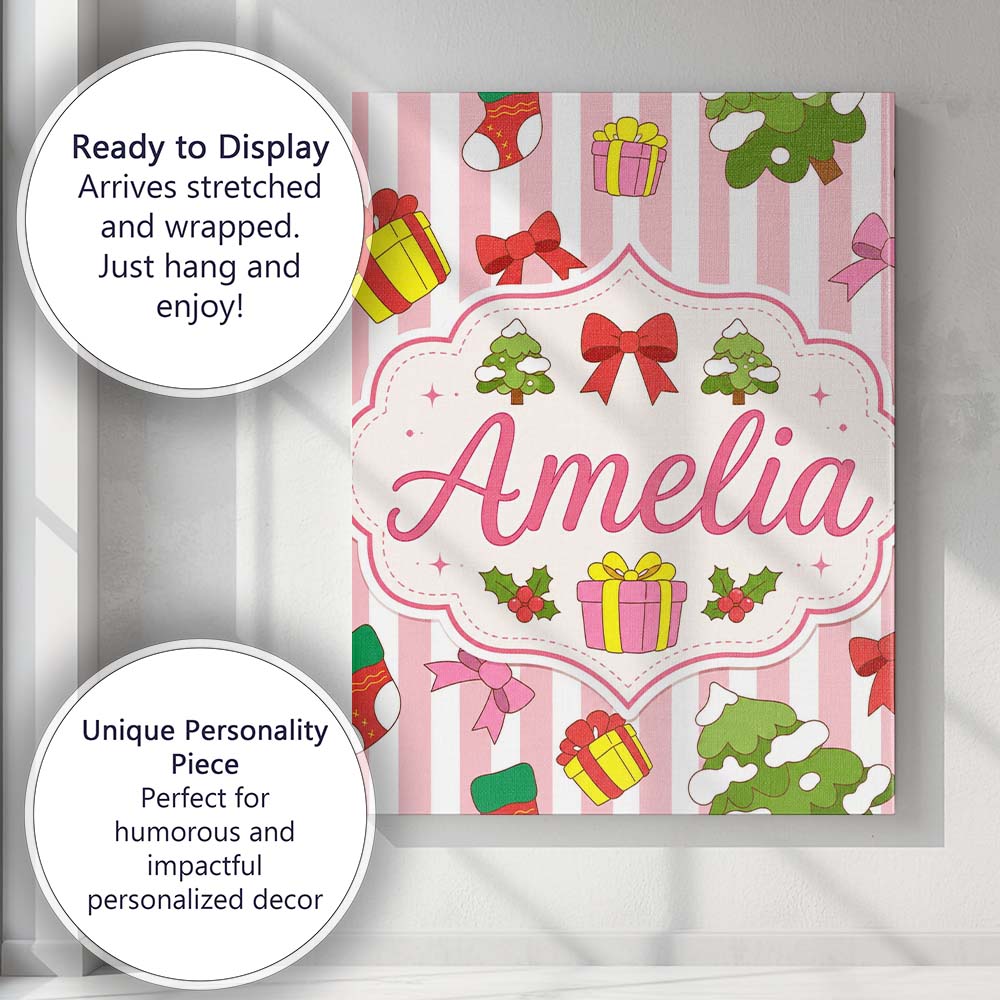 Personalised Name Cute Christmas Tree Custom  Unique Gift Idea Modern Room Accent Canvas Wall Art Print Decor Picture Ready to Hang