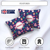 Custom Name Santa Reindeer Tree Festive Night Seamless Pattern Square Filled Cushion Throw Pillow Sofa Bed Home Decor Zip Washable UK Made