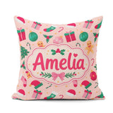 Custom Name Cute Gingerbread Candy Cane Christmas Tree Seamless Square Filled Cushion Throw Pillow Sofa Bed Home Decor Zip Washable UK Made