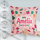Custom Name Cute Gingerbread Candy Cane Christmas Tree Seamless Square Filled Cushion Throw Pillow Sofa Bed Home Decor Zip Washable UK Made