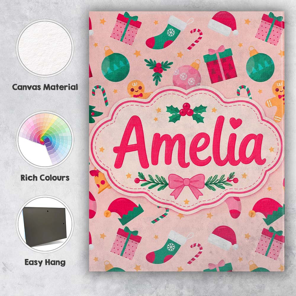 Personalised Name Cute Gingerbread Candy Custom  Unique Gift Idea Elegant Feature Canvas Wall Art Print Decor Picture Ready to Hang