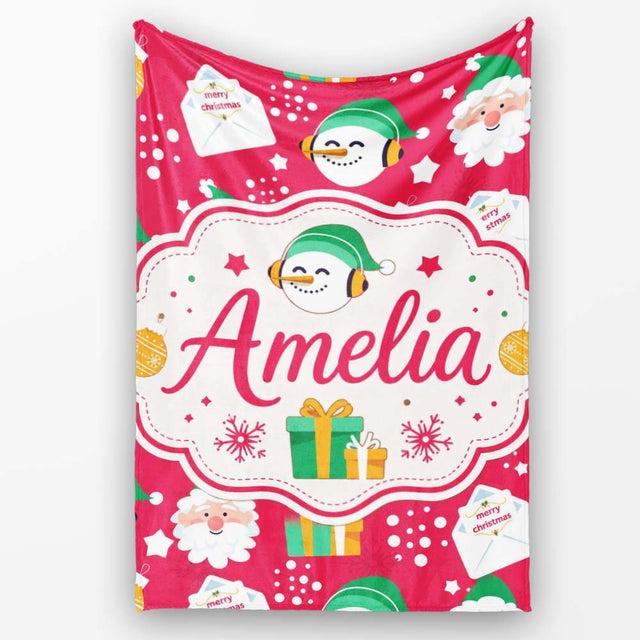 Cute Santa Snowman Gift Merry Christmas Seamless Pattern Lovely  Personalised Custom Name Super Soft Fleece Blanket Bed Sofa Throw