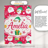Cute Santa Snowman Gift Merry Christmas Seamless Pattern Lovely  Personalised Custom Name Super Soft Fleece Blanket Bed Sofa Throw