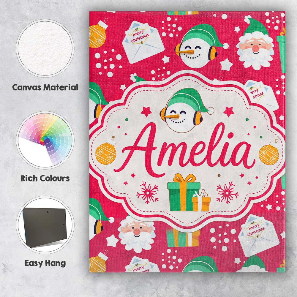 Personalised Name Cute Santa Snowman Custom  Contemporary Display Elegant Feature Canvas Wall Art Print Decor Picture Ready to Hang