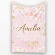 Elegant Gold Snowflake Pink Background Seamless Pattern Lovely  Personalised Custom Name Super Soft Fleece Blanket Bed Sofa Throw