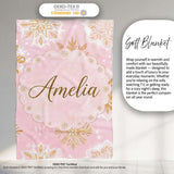 Elegant Gold Snowflake Pink Background Seamless Pattern Lovely  Personalised Custom Name Super Soft Fleece Blanket Bed Sofa Throw