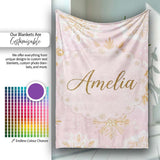 Elegant Gold Snowflake Pink Background Seamless Pattern Lovely  Personalised Custom Name Super Soft Fleece Blanket Bed Sofa Throw