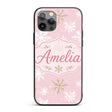 Soft White Snowflake Pink Background Seamless Custom Name Protective Phone Case Mobile Cover Durable Everyday Smartphone Shock Resistant