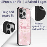 Soft White Snowflake Pink Background Seamless Custom Name Protective Phone Case Mobile Cover Durable Everyday Smartphone Shock Resistant